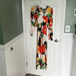 ASOS open back deep v neck floral midi satin dress